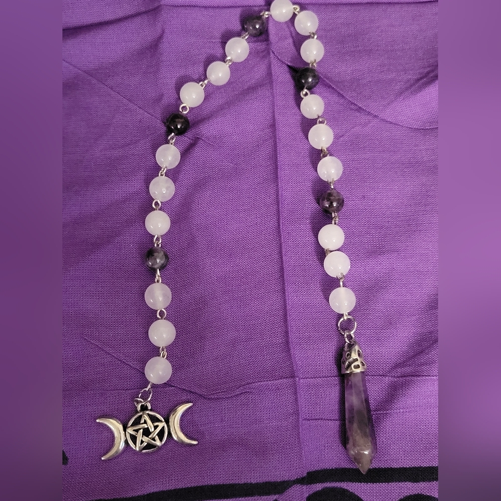 Triple Moon Pentacle Pendulum with Amethyst Point